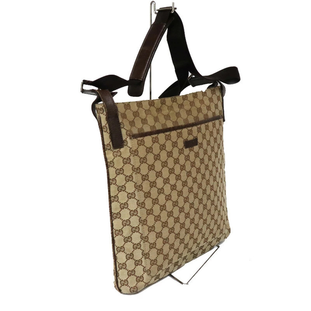 Gucci Shoulder Leather Bag Brown Beige Canvas GG